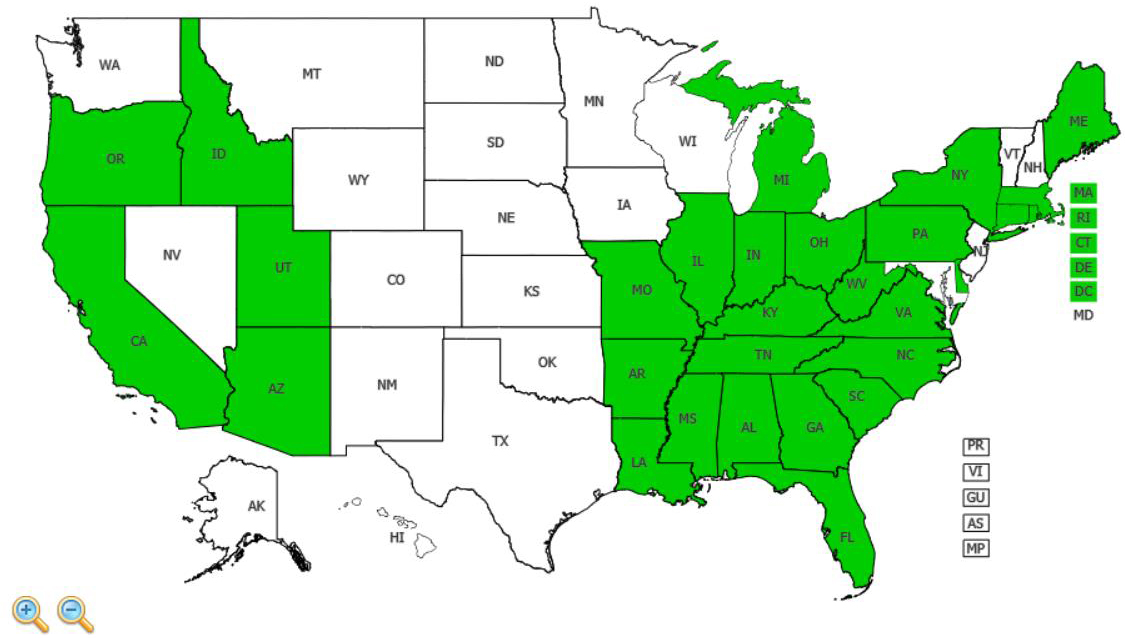 Peach distribution - United States